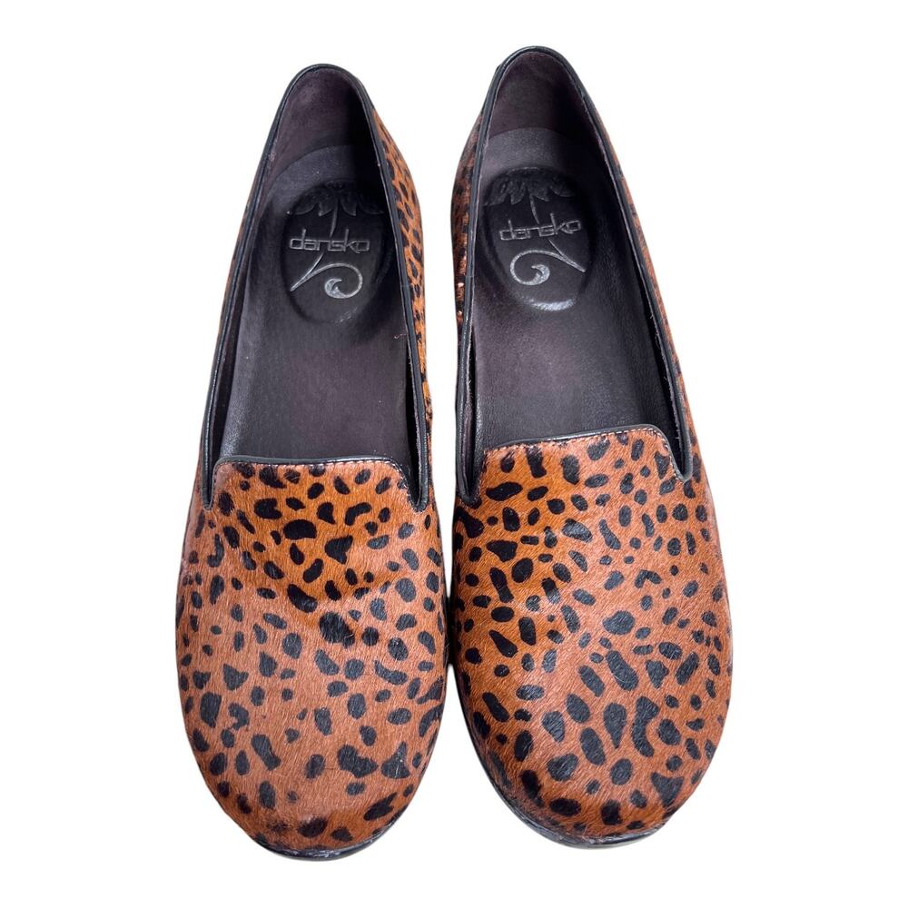 DANSKO Leopard Calf Hair Loafers Animal Print Comfort Shoes in Brown Women's 38